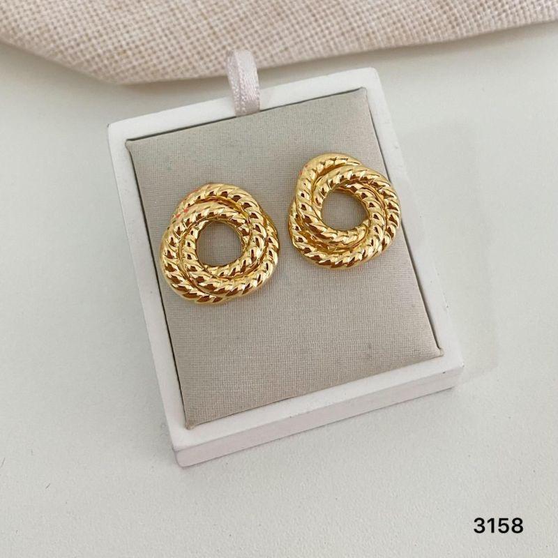 Brinco Nó Trançado Banhado a Ouro 18k Joia Folheada Feminina Clássica