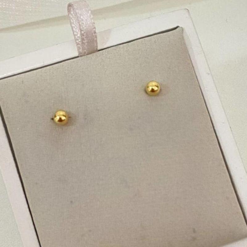 Brinco Infantil Bolinha Lisa 3mm Banhado a Ouro 18k Feminino Delicado