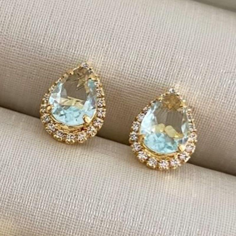 Brinco Gota com Zircônias – Banhado a Ouro