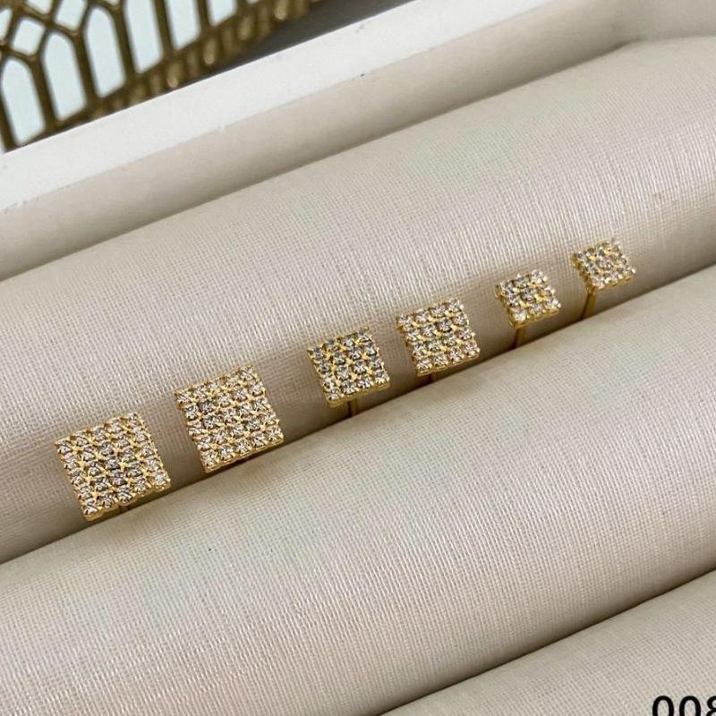 Trio de Brincos Quadrados Cravejados – Banhado a Ouro