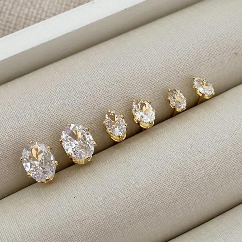 Trio de Brincos Zircônia Oval – Banhado a Ouro