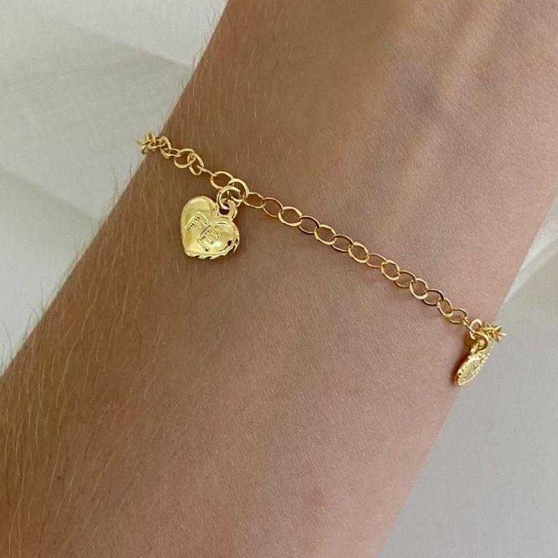 Pulseira Coração Vazado – 18cm Banhada a Ouro 18K