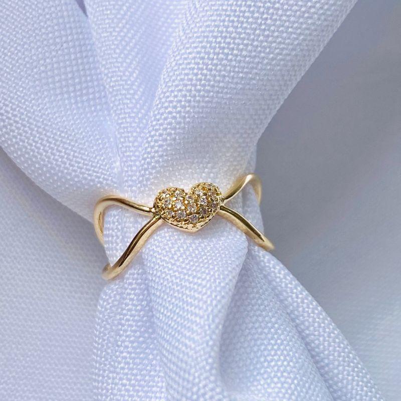 Anel Coração Vazado Banhado a Ouro 18k com Zircônias