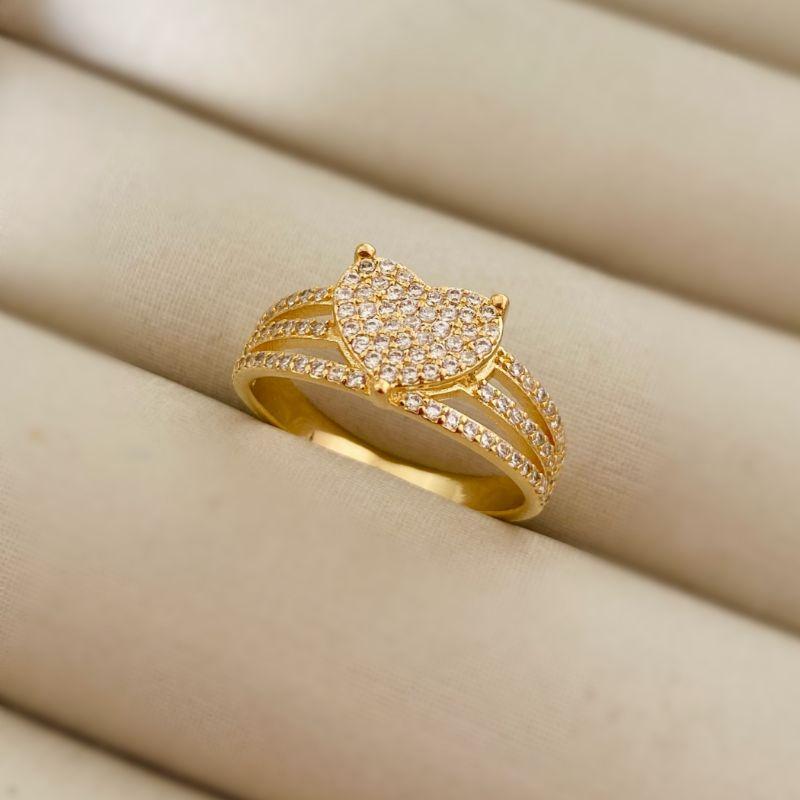 Anel Coração Cravejado Banhado a Ouro 18k com Zircônias