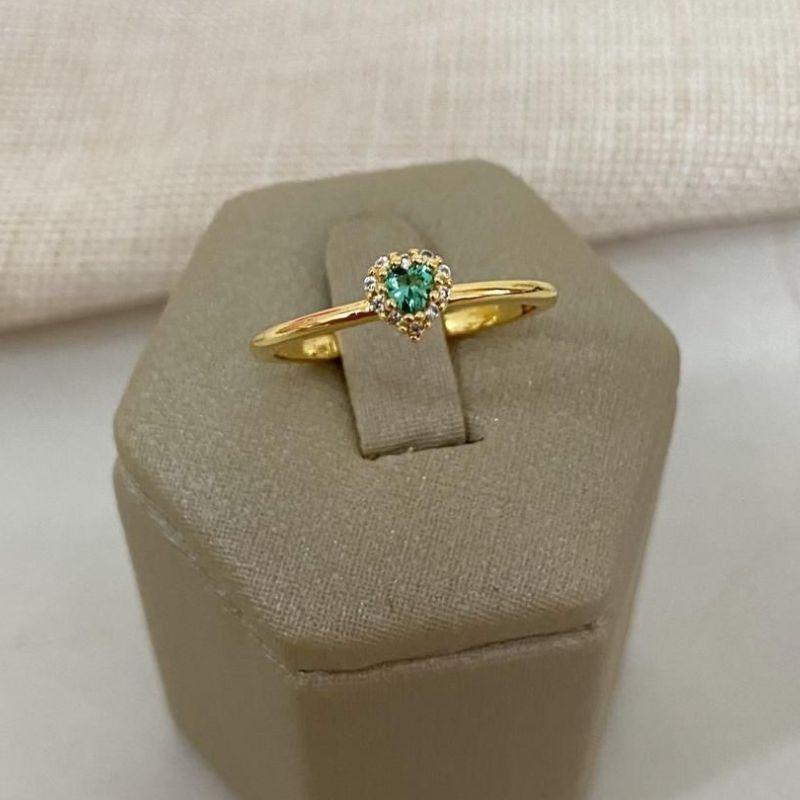 Anel Coração com Zircônias Folheado a Ouro 18k Azul, Verde, Vermelho, Cristal e Roxo