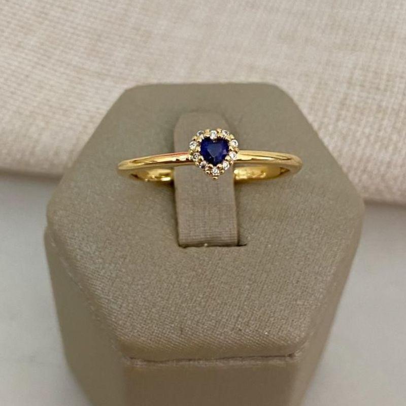 Anel Coração com Zircônias Folheado a Ouro 18k Azul, Verde, Vermelho, Cristal e Roxo