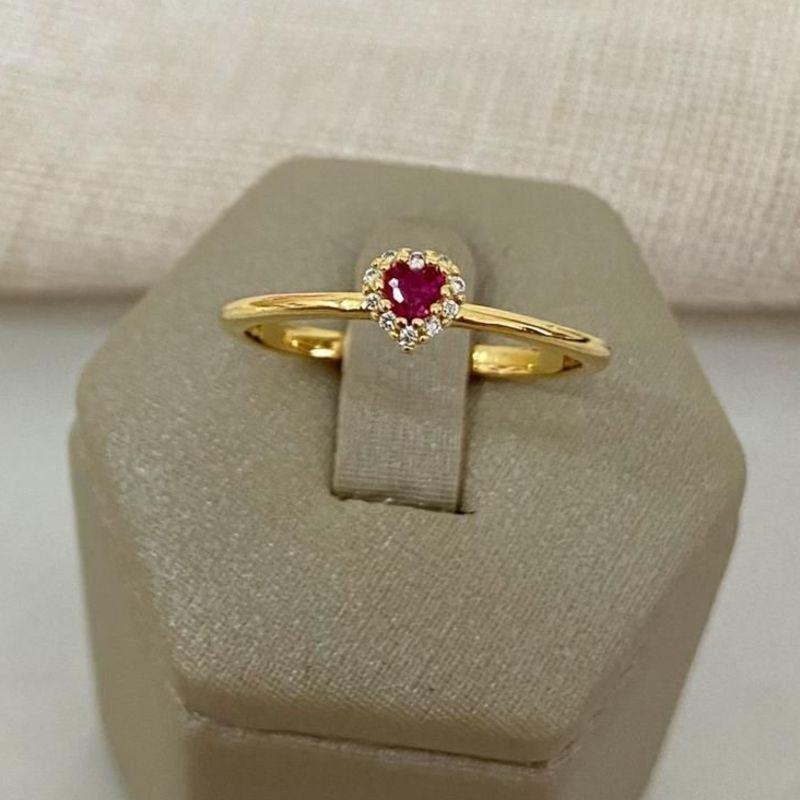 Anel Coração com Zircônias Folheado a Ouro 18k Azul, Verde, Vermelho, Cristal e Roxo