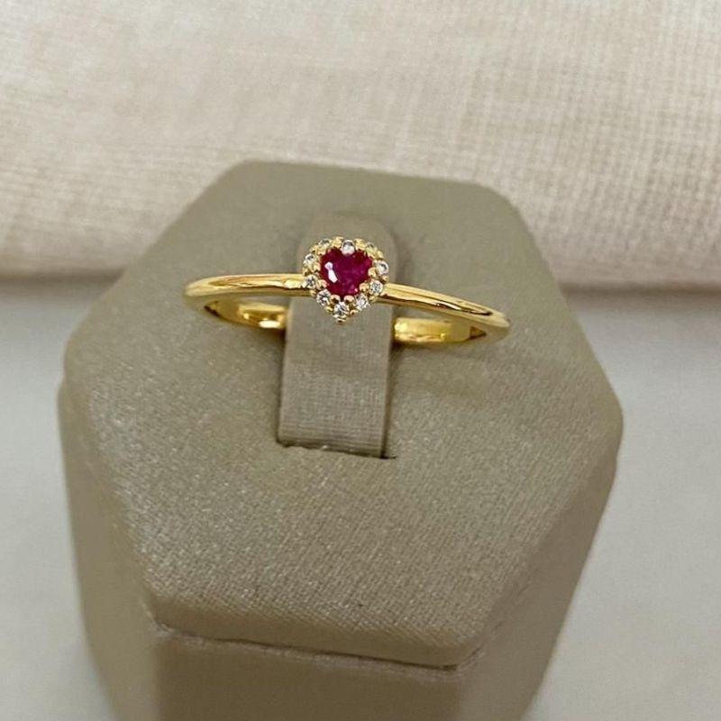 Anel Coração com Zircônias Folheado a Ouro 18k Azul, Verde, Vermelho, Cristal e Roxo