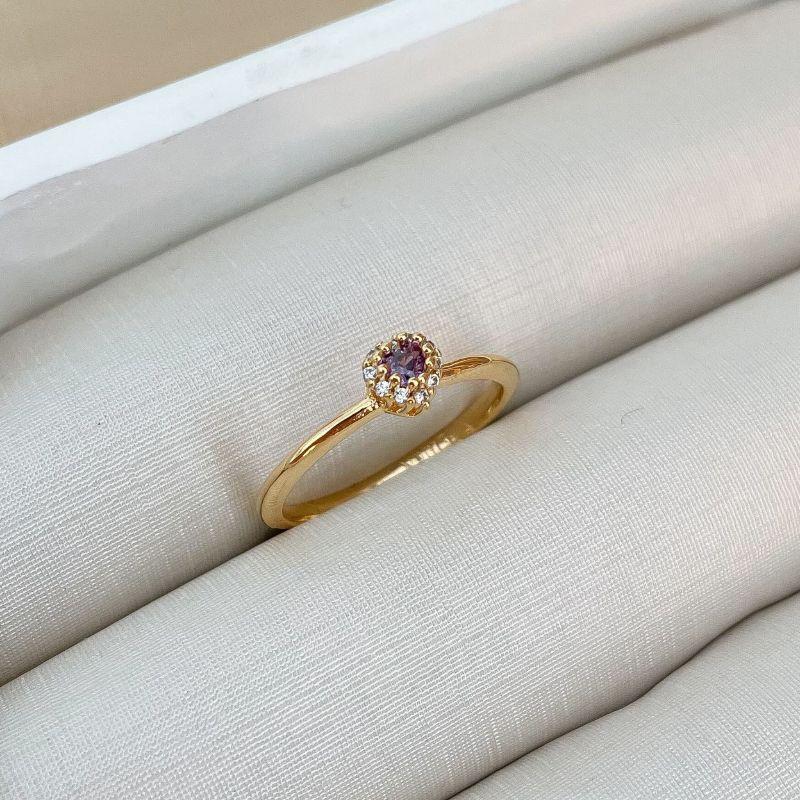 Anel Coração com Zircônias Folheado a Ouro 18k Azul, Verde, Vermelho, Cristal e Roxo