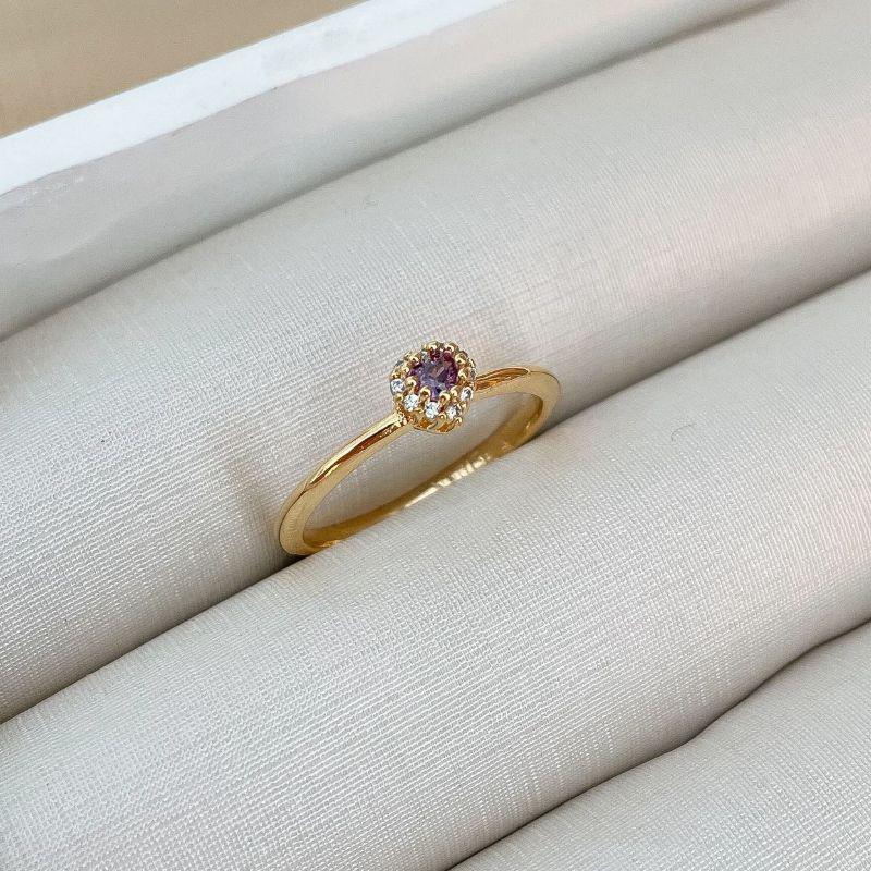 Anel Coração com Zircônias Folheado a Ouro 18k Azul, Verde, Vermelho, Cristal e Roxo