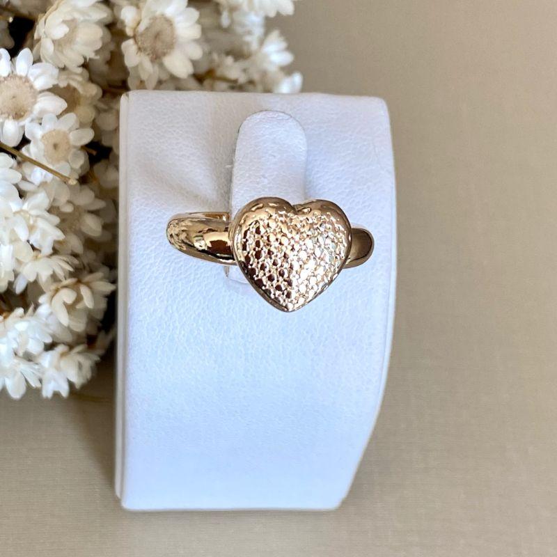 Anel Coração Texturizado Banhado a Ouro 18k Feminina Delicada e Romântica