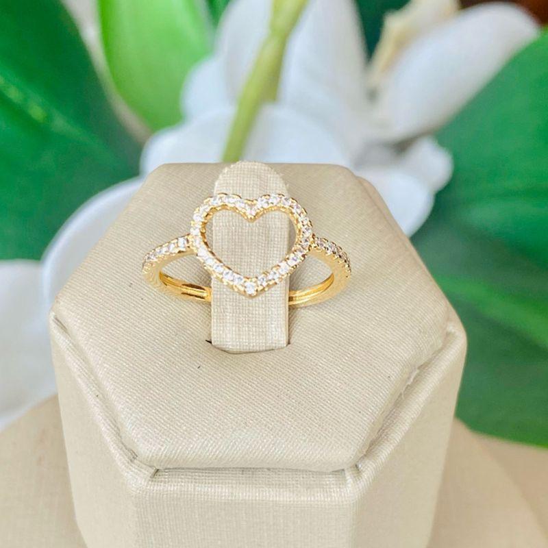 Anel Coração Vazado Banhado a Ouro 18k com Zircônias