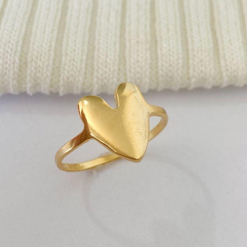 Anel de Coração Liso Banhado a Ouro 18k  Anel Feminino Minimalista e Romântico