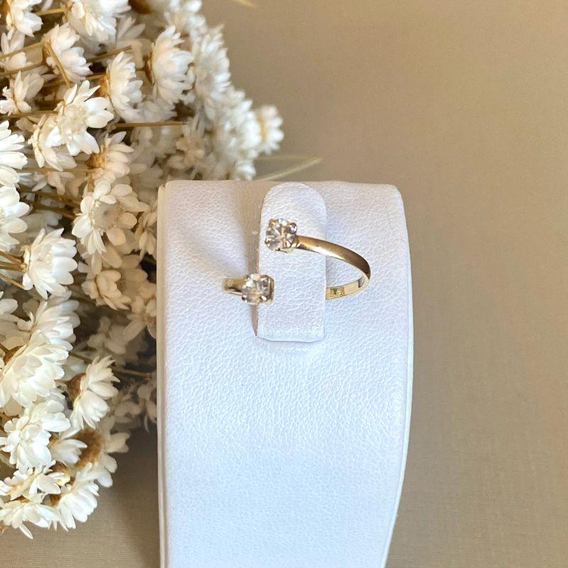 Anel Falange Duplo com Zircônias Banhado a Ouro Feminina Ajustável