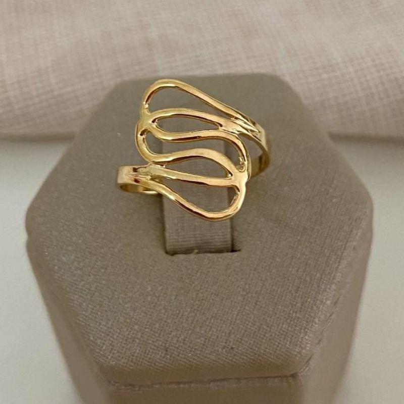 Anel Feminino Ajustável Vazado Orgânico Banhado a Ouro 18k