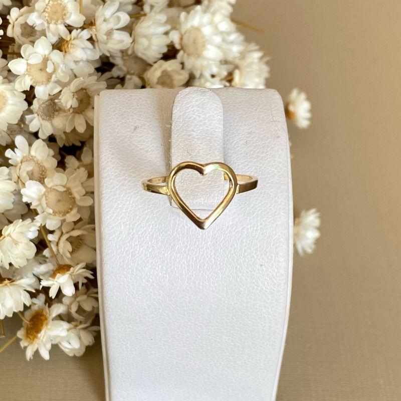 Anel Feminino Vazado Coração Banhado a Ouro 18k  Joia Delicada e Romântica