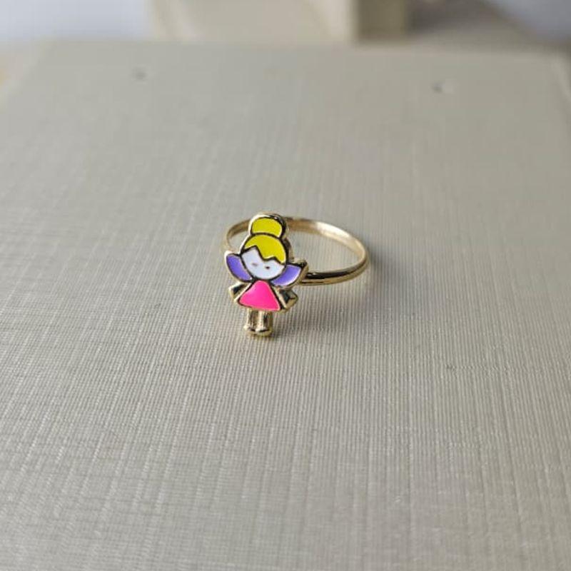 Anel Infantil Fada Colorida Banhado a Ouro 18k  Joia Infantil Delicada e Divertida