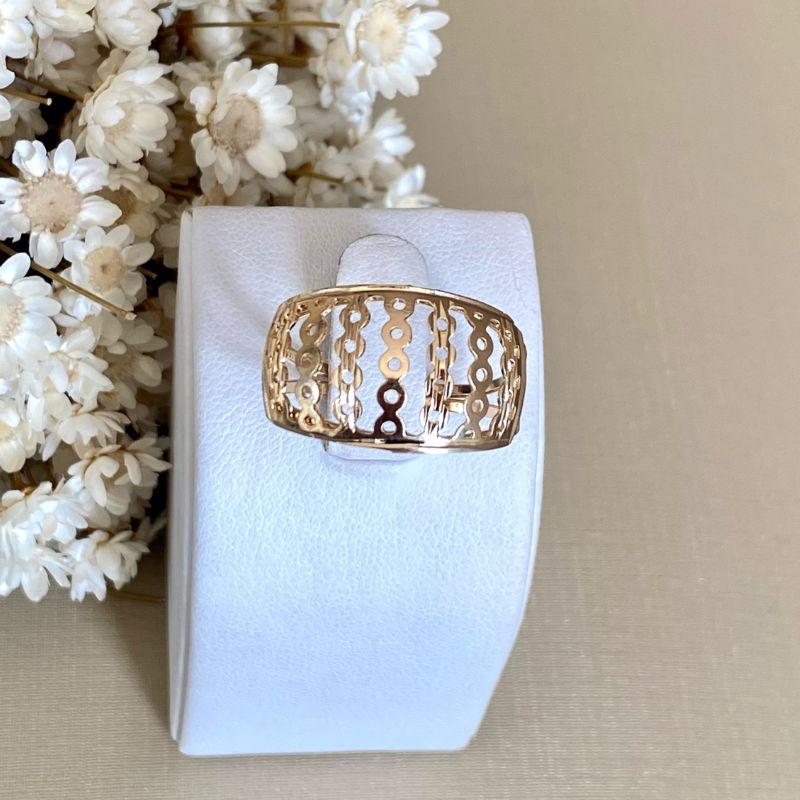 Anel Largo Vazado Geométrico Banhado a Ouro 18k  Joia Moderna e Sofisticada