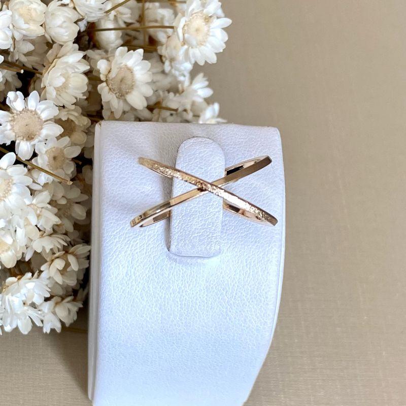 Anel X Duplo Banhado a Ouro 18k com Detalhes em Zircônia  Joia Fina Feminina Luxuosa