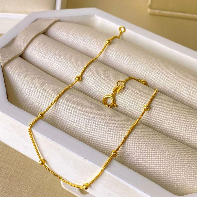 Tornozeleira Bolinhas Banhada a Ouro 18k com Fecho Bóia Tradicional 24 cm
