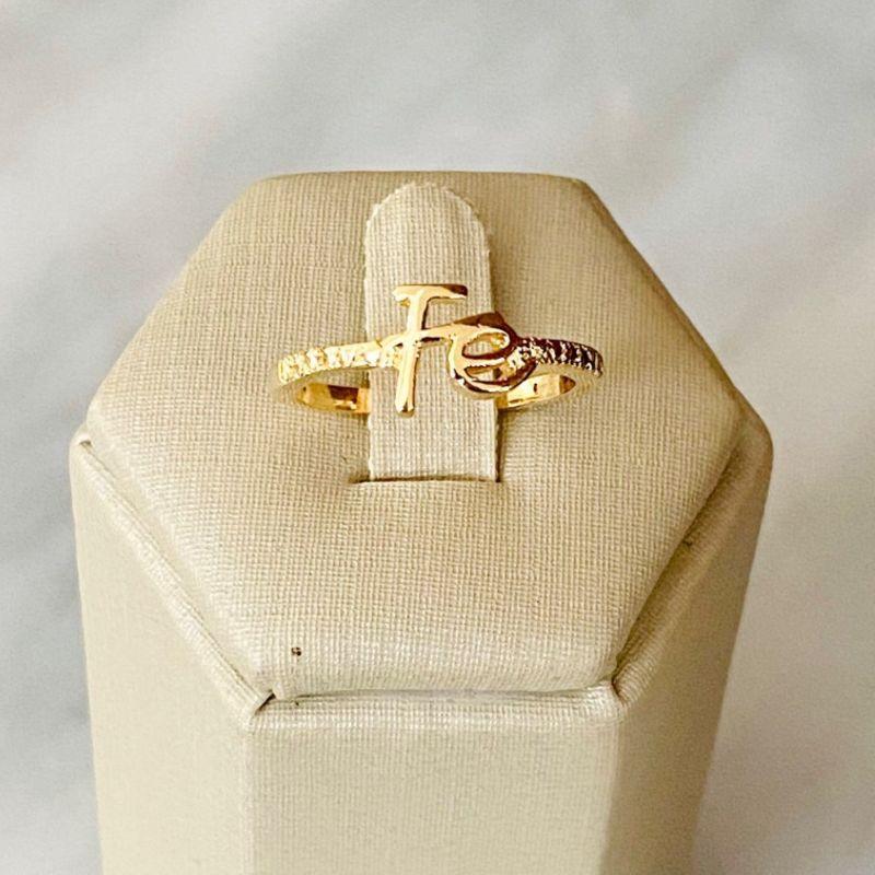 Anel Fé Texturizado Banhado a Ouro 18k  Religioso