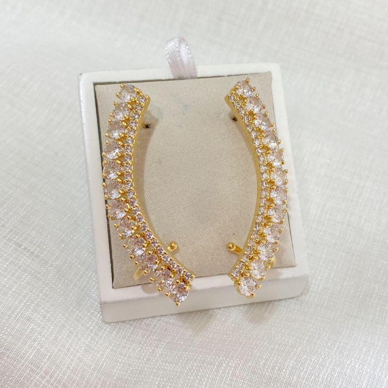 Brinco Ear Cuff Grande Cravejado com Zircônias Luxuoso e Sofisticado