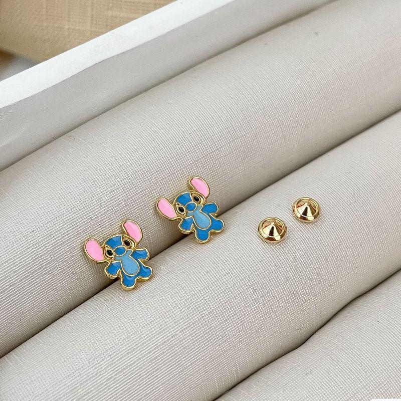 Brinco Infantil Personagem Stitch Banhado a Ouro 18k