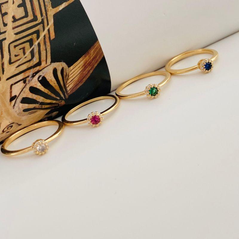 Anel de Formatura Fino Cravejado com Pedra Cores Variadas